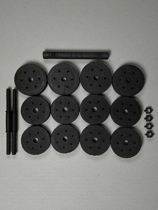 Hantle bitumiczne + łączona sztanga 10kg x2 - Zzestaw do ćwiczeń 20kg
