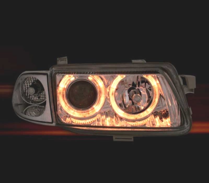 FARÓIS FRONTAIS ANGEL EYES PARA OPEL ASTRA F FUNDO CROMADO H1-H7