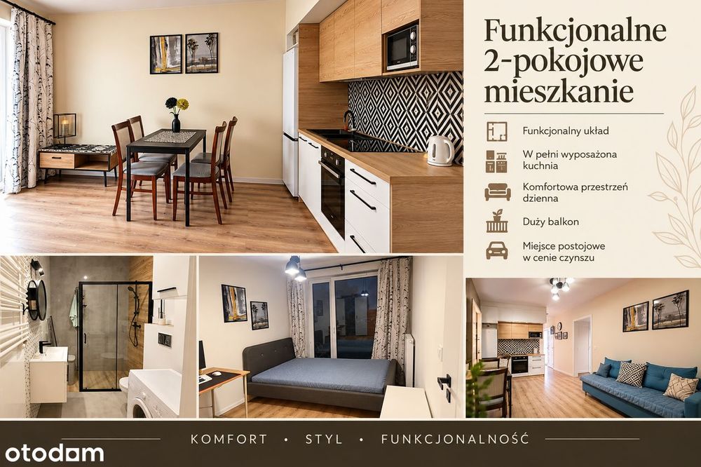 Funkcjonalne 2-pokojowe mieszkanie, duży balkon +parking, MNO, WKD