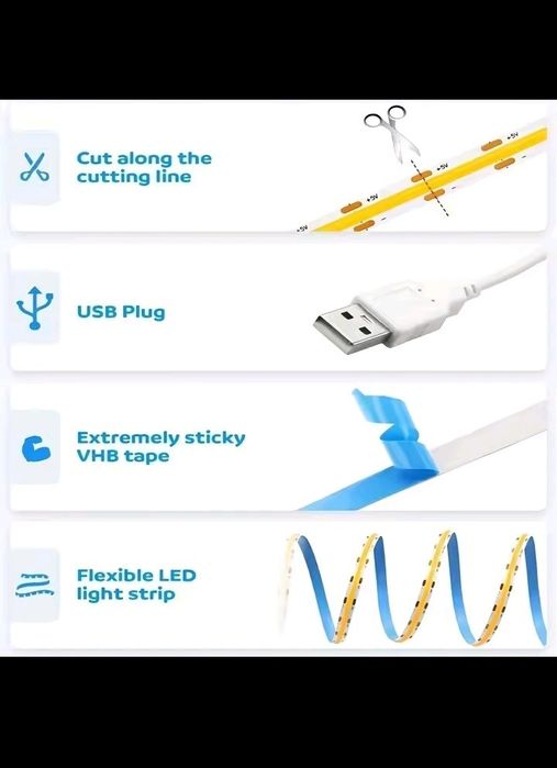 Светодиодна LED лента СОВ 5 метрів біла 5 v USB з сенсорним вимикаче