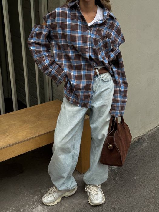 рубашка с разрезами на плечах рубашка жіноча рубашка у клітинку