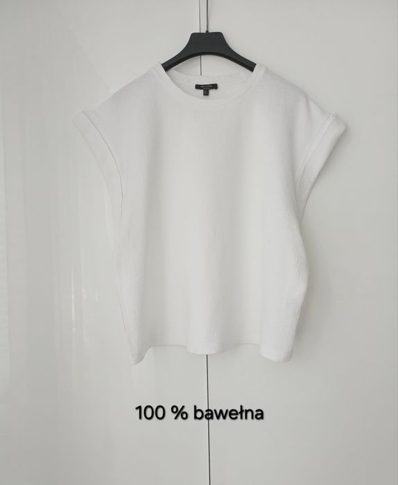 Massimo Dutti bluzka z krótkim rękawem 100% bawełna biała