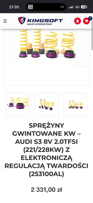 Sprężyny obniżające gwintowane KW Audi S3 8V DCC 253100AL