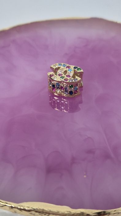 Nowy złoty charms do bransoletki typu Pandora, typu Chanel,kolorowy