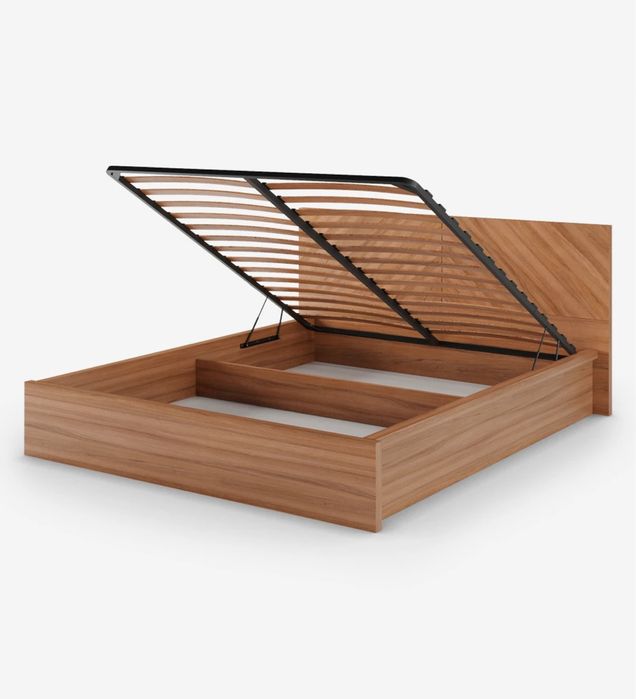 Cama e mesas de cabeceira em madeira de cerejeira