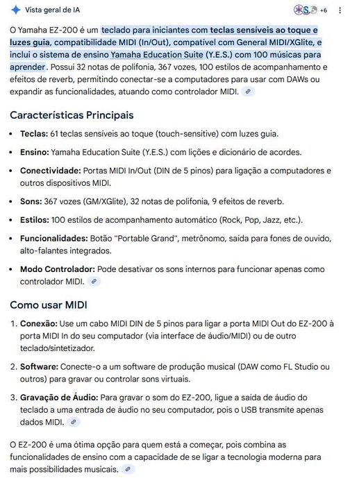 (pouco uso, bom estado) Órgão eletrónico / teclado Yamaha EZ-200