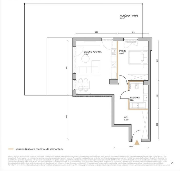 Apartament 2 pok. z dużym ogrodem, wysoki parter