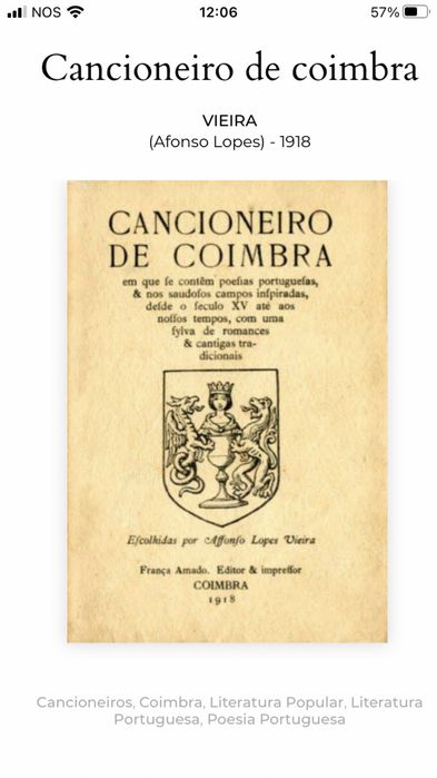 Coimbra Songbook - Very Old Edition, 1918 - Afonso L. Vieira