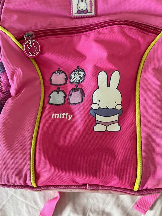 Mochila escolar Miffy rosa e lilás, cerca de 25 x 30 cm