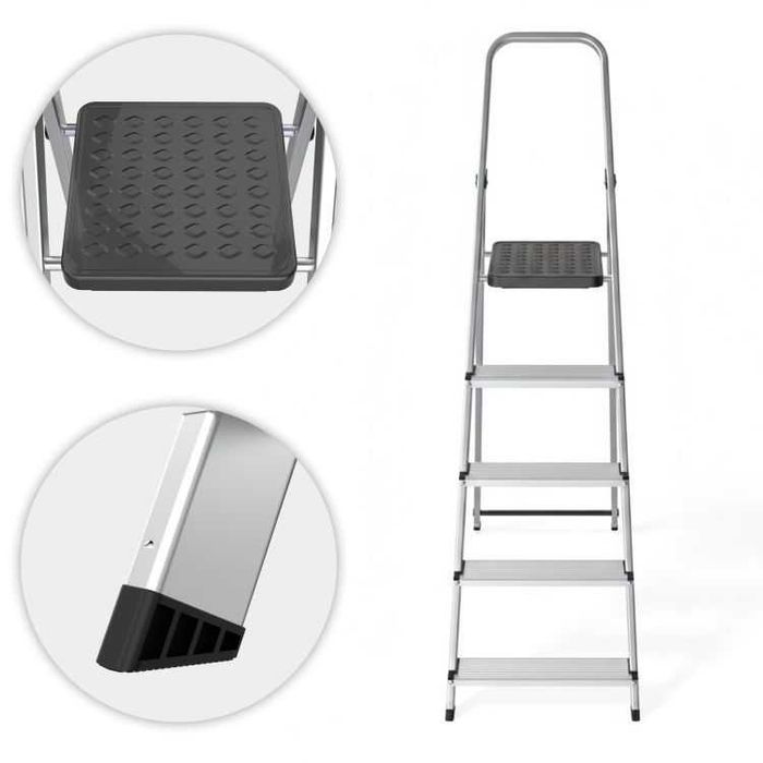 DRABINA ALUMINIOWA jednostronna 5 stopni do 150 kg składana z podestem