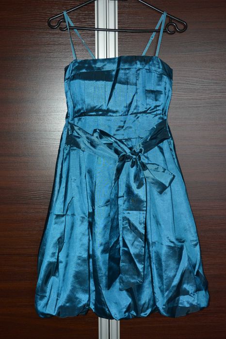 Niebieska sukienka bombka z kokardą Japan Style