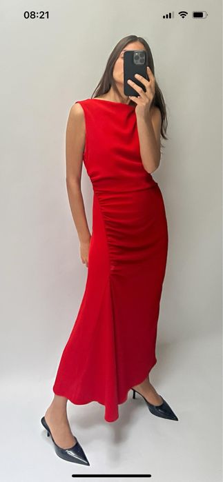 Zara sukienka midi wesele ze złota aplikacją