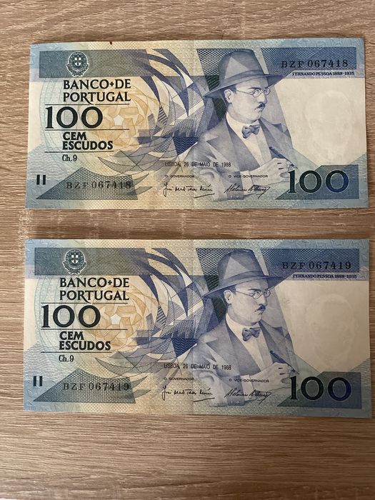 Nota 100 escudos Fernando Pessoa