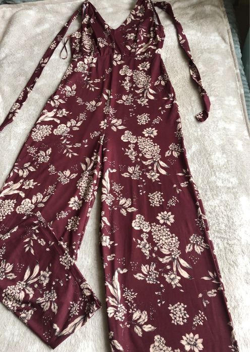 Kombinezon długi w kwiaty bordo S, Bonprix