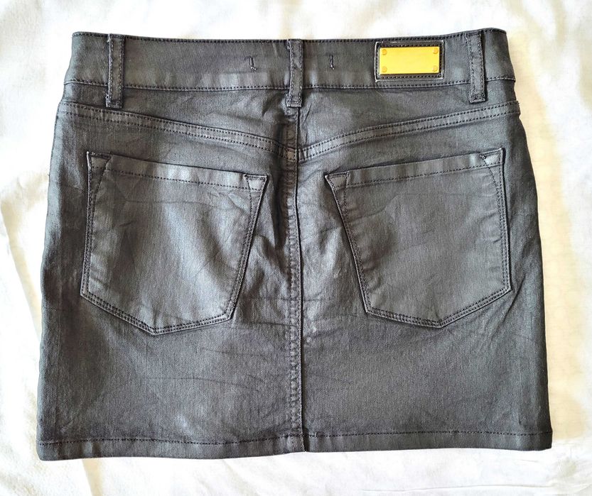 Zara mini saia de couro preto premium zip 34 XS