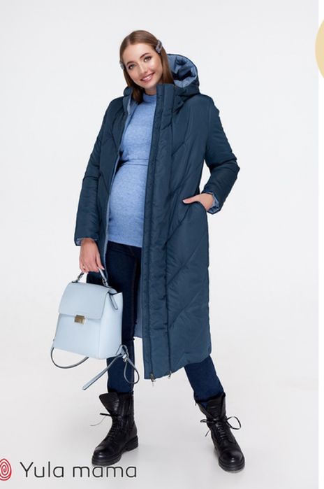 Зимове пальто-пуховик для вагітних сине/блакитне