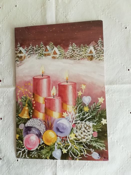 Postal de Natal pintado com a boca