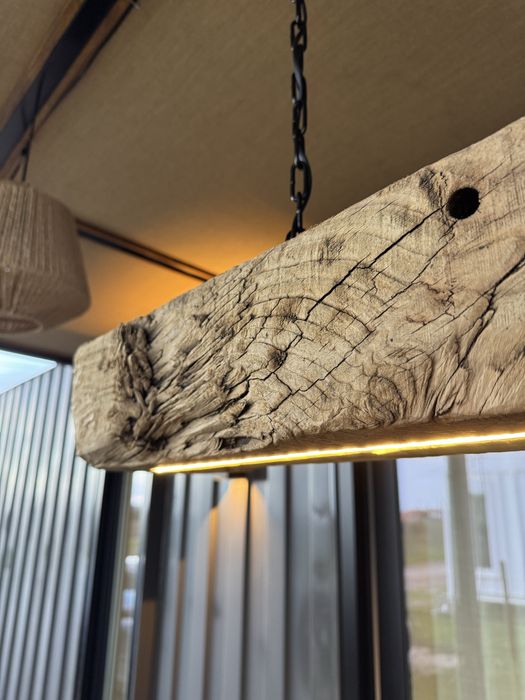 Luminária Pendente em Madeira Rústica de Carvalho em Led