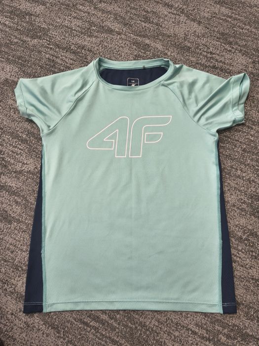 4F koszulka t-shirt dziewczęcy szybkoschnący turkusowy duże logo 4F rozmiar 140 cm 9-10 lat