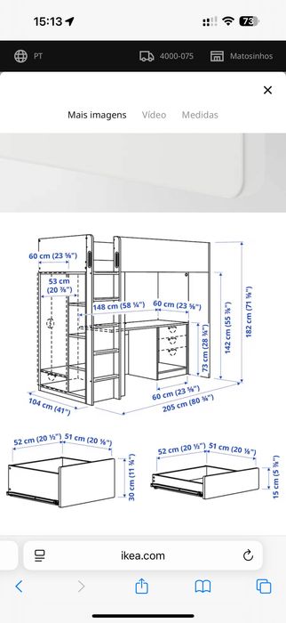 Cama alta + colchao ikea SMÄSTAD