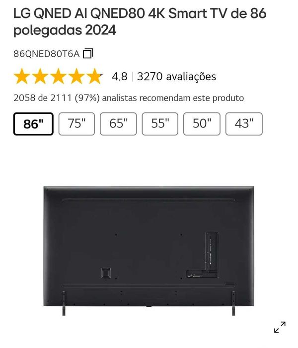 Televisao 86 polegadas 217 cm Diagonal