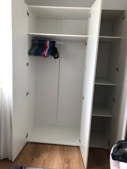 1 Roupeiro c/3 portas, branco e 1 Cómoda c/6 gavetas, branco,140e