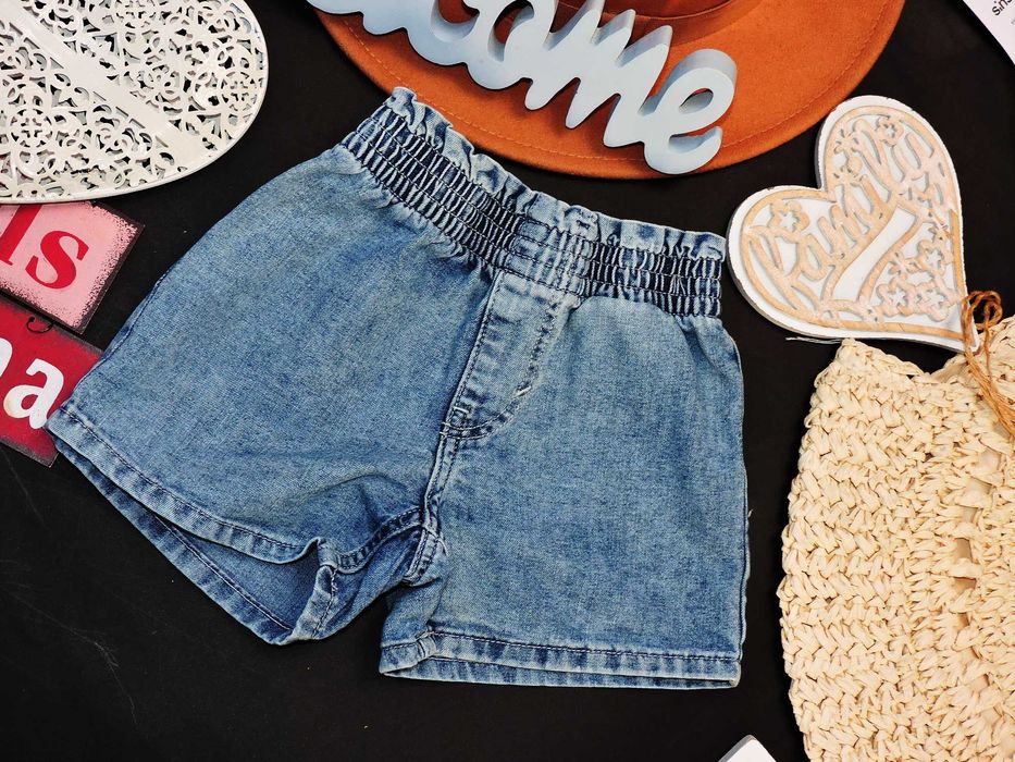 H&M - denimowe szorty jeans , pas marszczona guma r 92