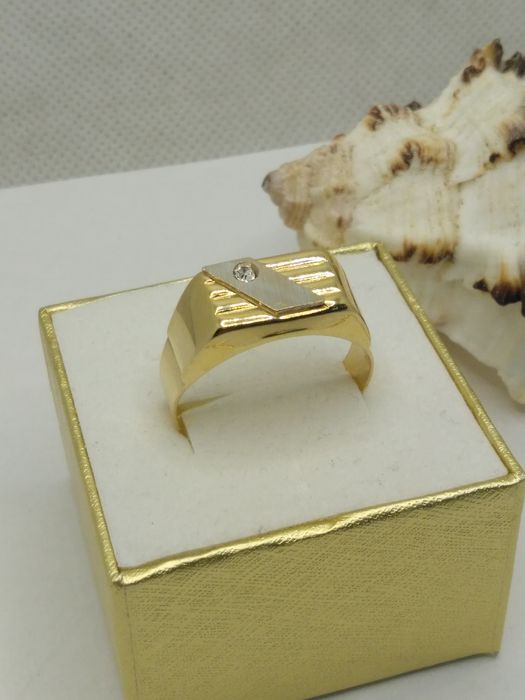 Złoty sygnet białe złoto cyrkonia, złoto 585 rozmiar 26