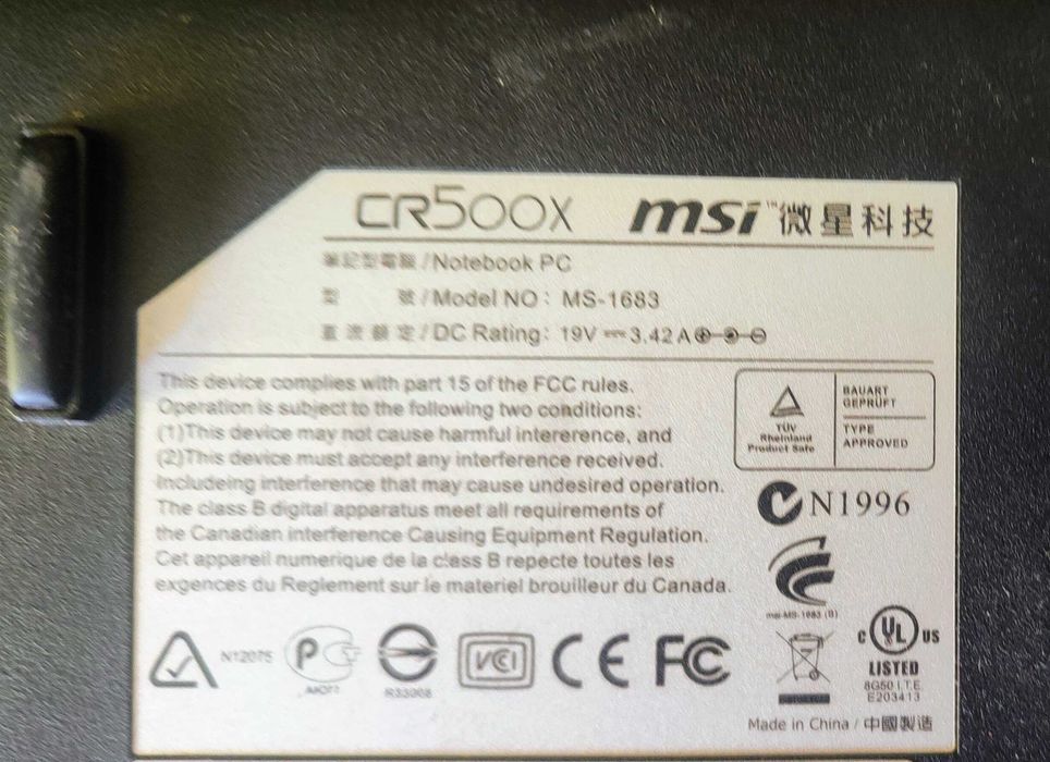Laptop MSI CR500 MS-1683