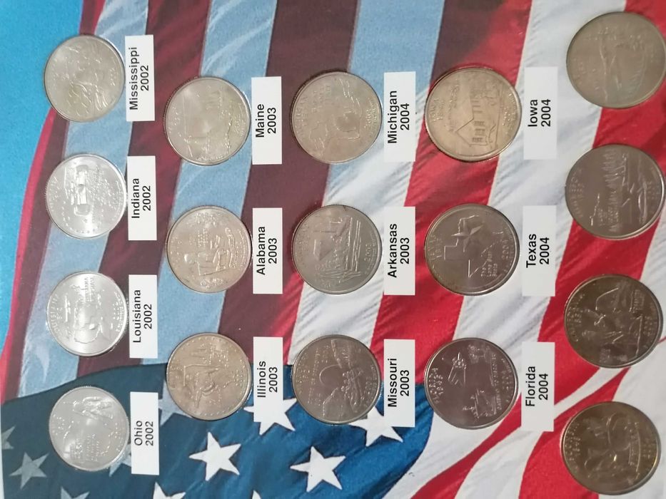 Monety kolekcjonerskie 25 centów USA.  Stany USA (51 szt)