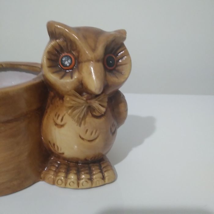 Donica, osłonka z sową ceramiczna