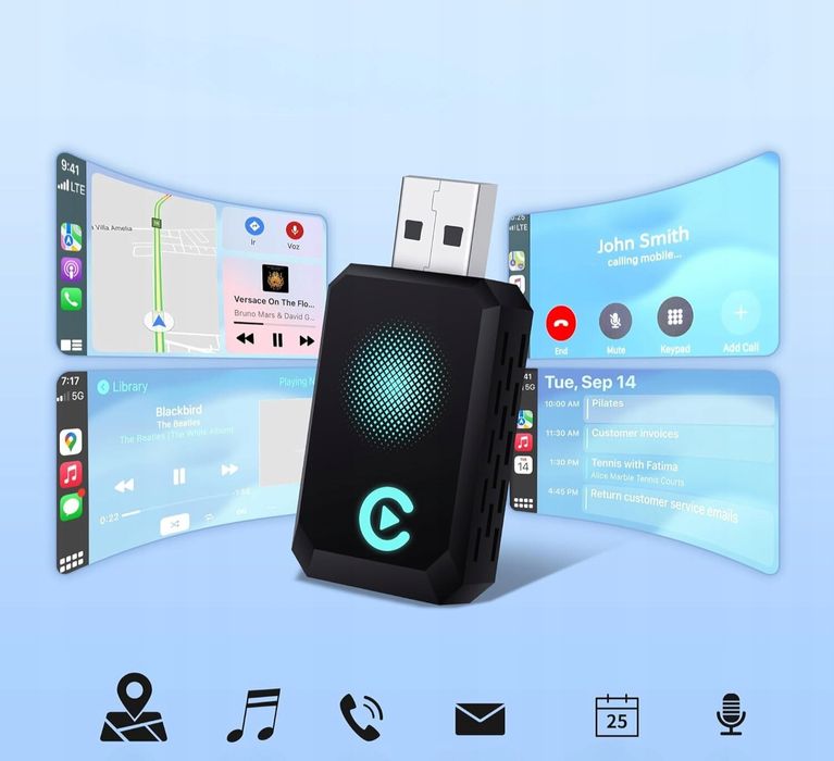 Bezprzewodowy Adapter CarPlay Android Auto Bluetooth WiFi USB-C USB-A