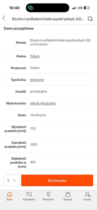 Biurko konsola biała Jysk