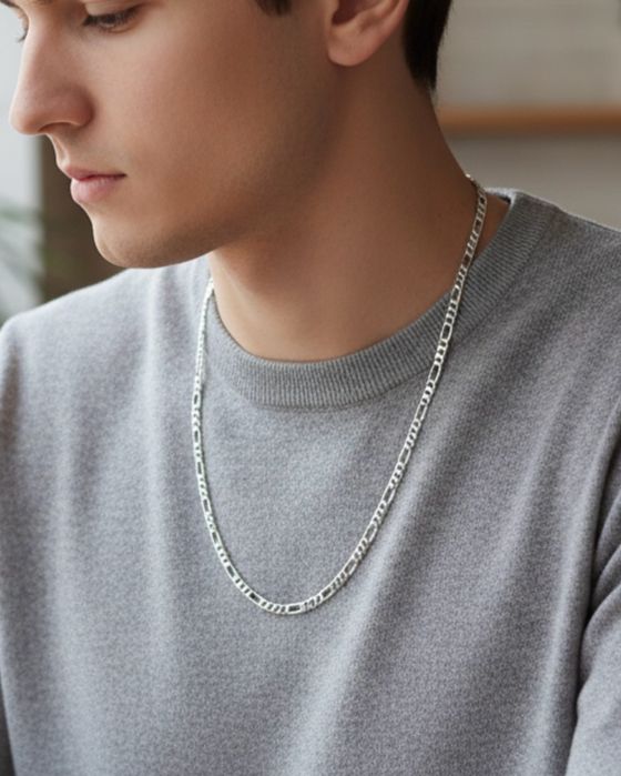 Posrebrzany łańcszek męski splot figaro  60 cm