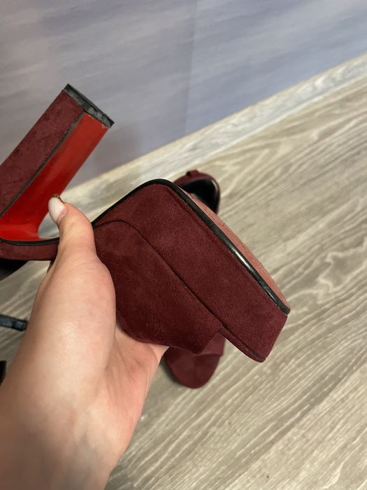 Бордовые замшевые босоножки на каблуке 12 см, размер 37