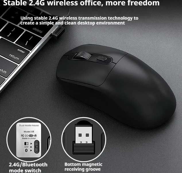 Бездротова ігрова миша X8 чорна 3 режими Bluetooth/2.4G/RGB/DPI2400