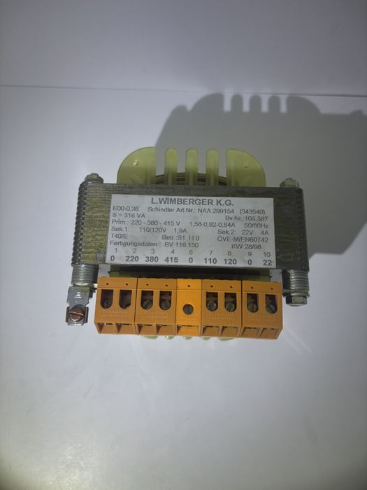 Transformator separacyjny L. WIMBERGER K.G. 316 VA 110V + 22V