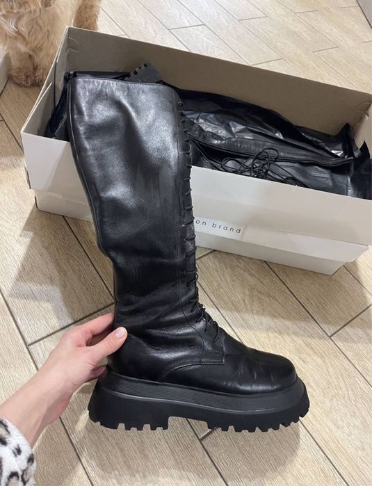 Черевики чоботи ботфорти a nushina на шнурівці високі труби