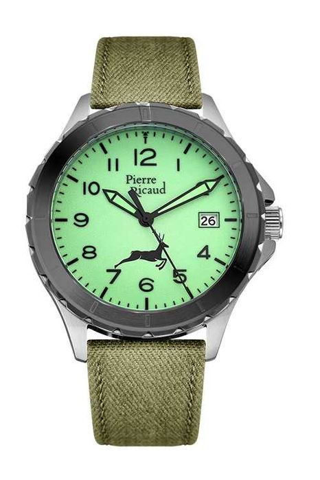 Zegarek myśliwski Pierre Ricaud jeleń z datą black fluo,