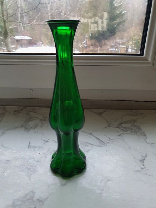 Wazon wazonik zielone szkło prl