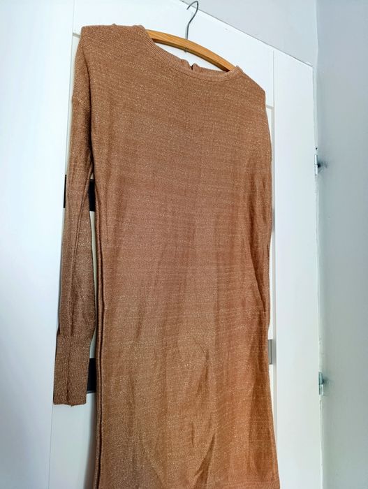 Sweter, tunika, small Size, khaki, złota nić, Mango