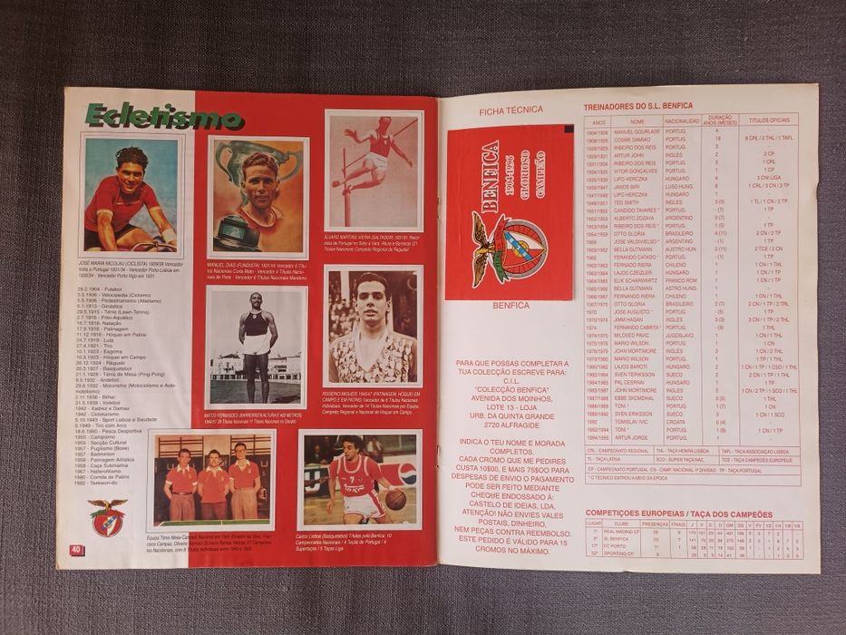 Caderneta BENFICA 1904 - 1996 Glorioso Campeão excelente
