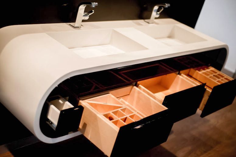 Blaty, umywalki z blatem na wymiar. Nietypowe umywalki podwójne Corian