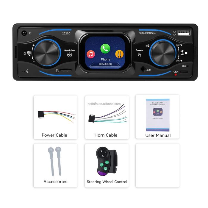 Rádio 1Din Ecrã Tátil 2.17" | Bluetooth | USB-C Carga Rápida | Novo