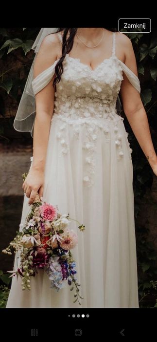 Suknia ślubna, rozmiar M/L, gorsetowa, muślinowa