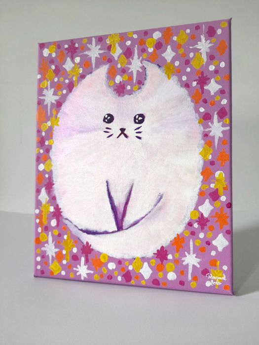 Quadro 24cmx30cm Retrato Abstrato Gato Branco