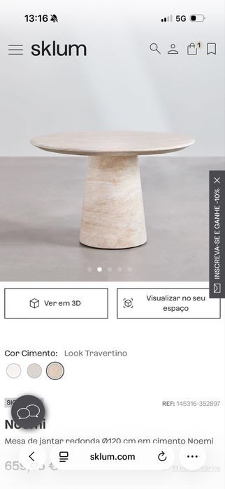 Mesa de jantar redonda Ø120 cm em cimento Noemi