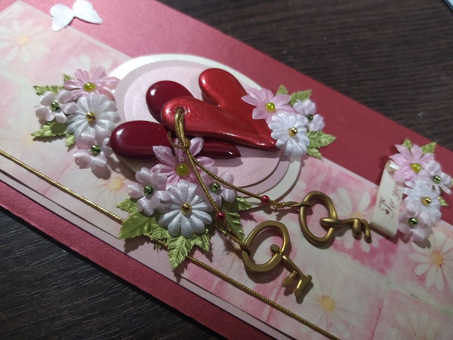 Открытка поздравительная ручная работа Влюблённые сердца