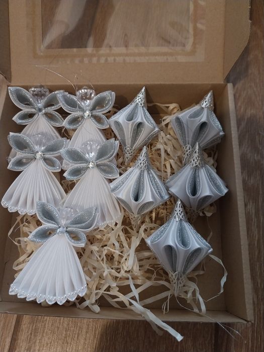 Aniołki,bombki choinkowe ze wstążki handmade