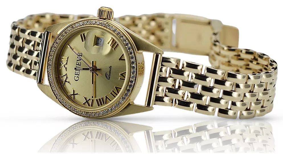 Złoty zegarek damski 14k z BRYLANTAMI Geneve lwd078ydg&lbw004y Poznań